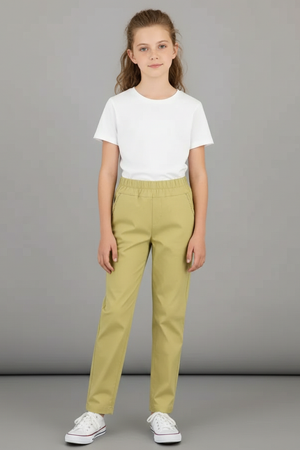 Pantalon Chino Vert Olive Coton Droit Enfant - Kaki