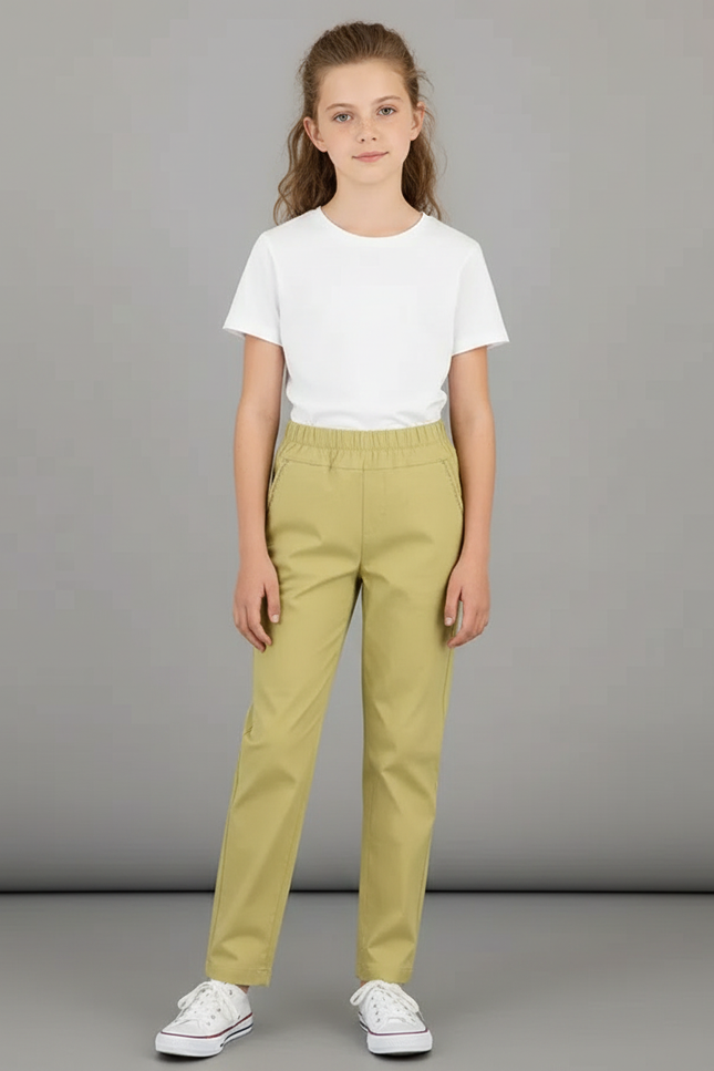 Pantalon Chino Vert Olive Coton Droit Enfant - Kaki