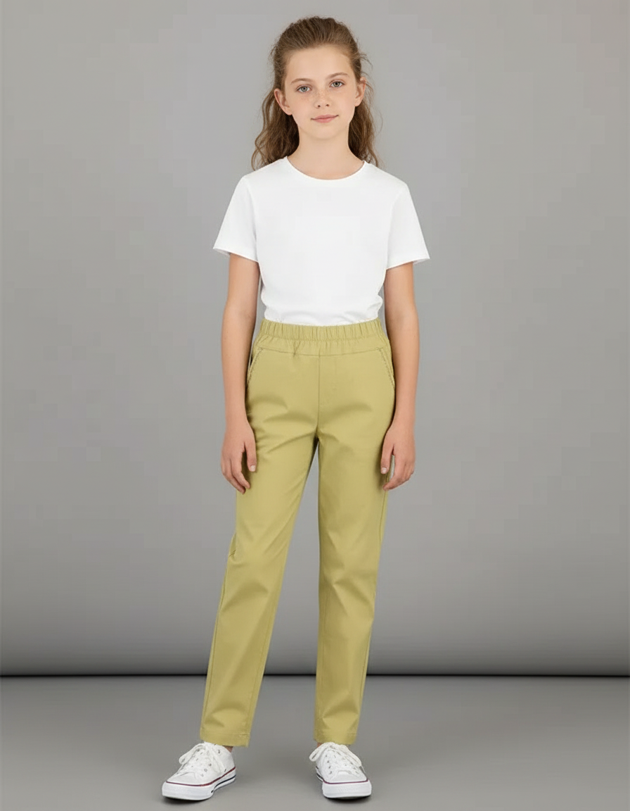 Pantalon Chino Vert Olive Coton Droit Enfant - Kaki