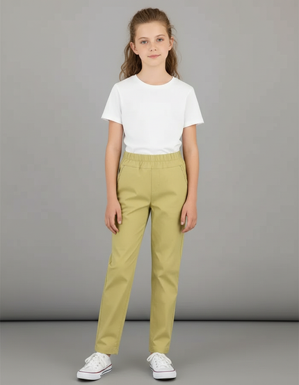 Pantalon Chino Vert Olive Coton Droit Enfant - Kaki