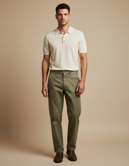 Pantalon Chino Vert Olive Coton Droit Homme - Kaki