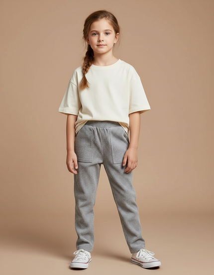 Pantalon Chino Gris Côtelé Confortable Décontracté Enfant - Cordé