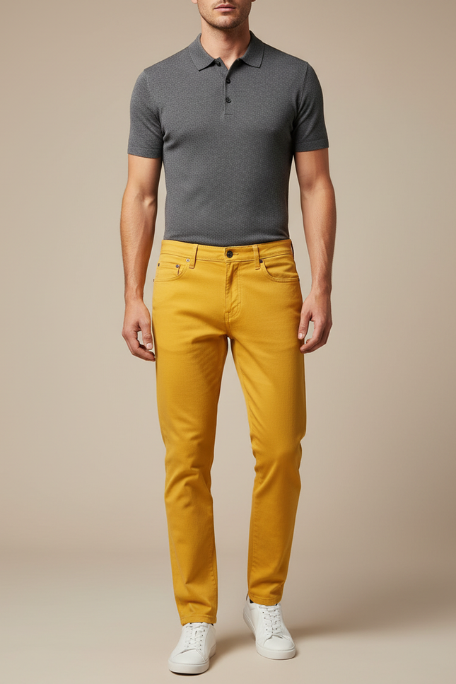 Pantalon Chino Jaune Slim Coton Décontracté Homme