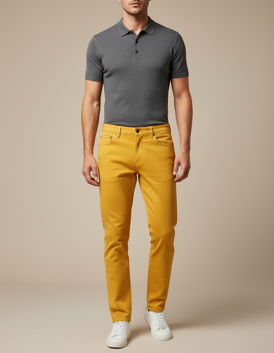 Pantalon Chino Jaune Slim Coton Décontracté Homme