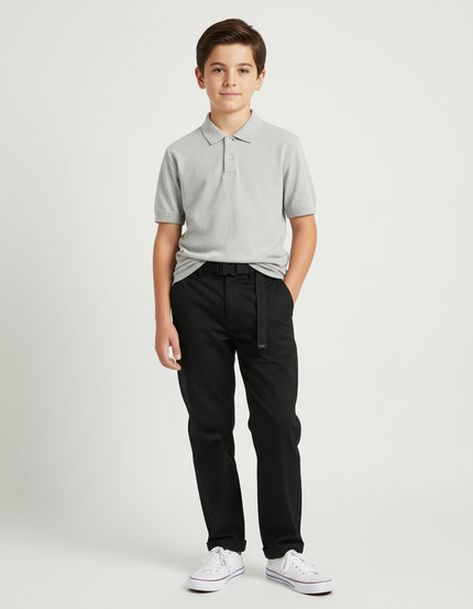 Pantalon Chino Noir Coton Décontracté Ceinturé Garçon