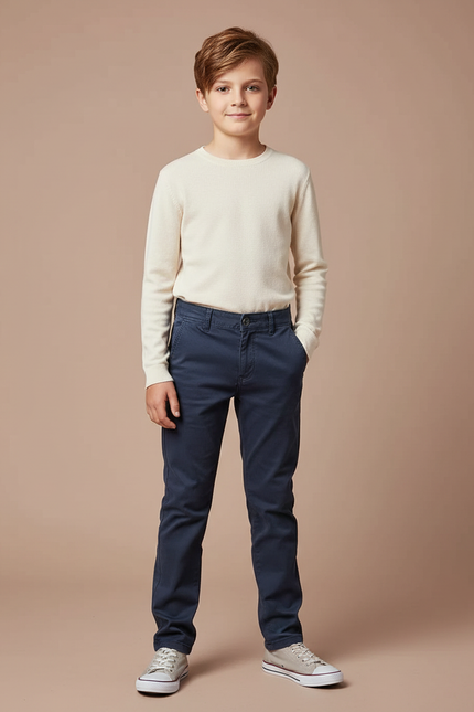 Pantalon Chino Bleu Marine Coton Droit Enfant Décontracté