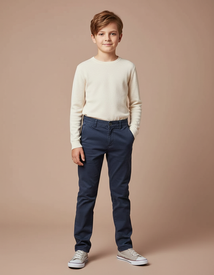Pantalon Chino Bleu Marine Coton Droit Enfant Décontracté