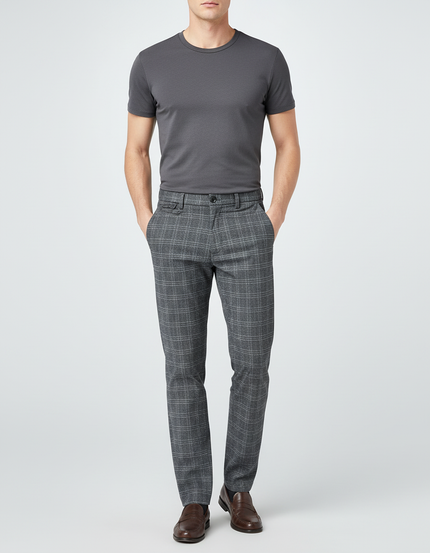 Pantalon Chino Gris Carreaux Homme Droit Élégant - Laine