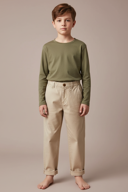 Pantalon Chino Beige Coton Droit Confort Enfant - Gabardine