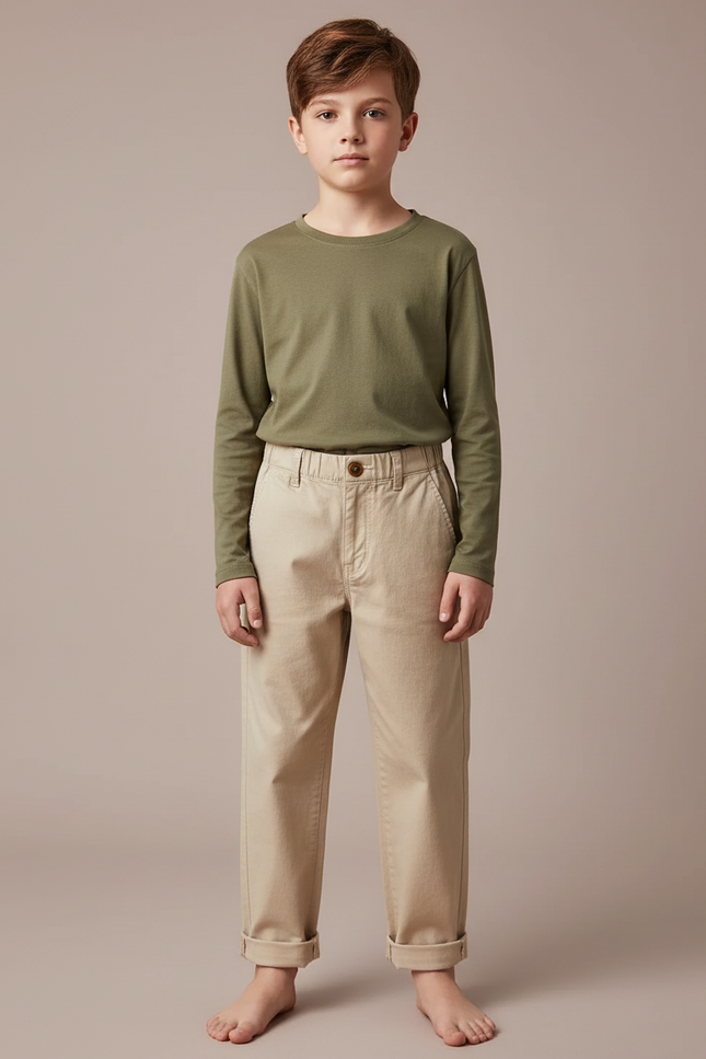 Pantalon Chino Beige Coton Droit Confort Enfant - Gabardine