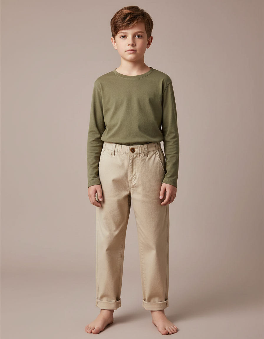 Pantalon Chino Beige Coton Droit Confort Enfant - Gabardine