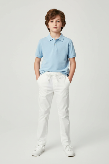 Pantalon Chino Blanc Coton Garçon Décontracté Cordon