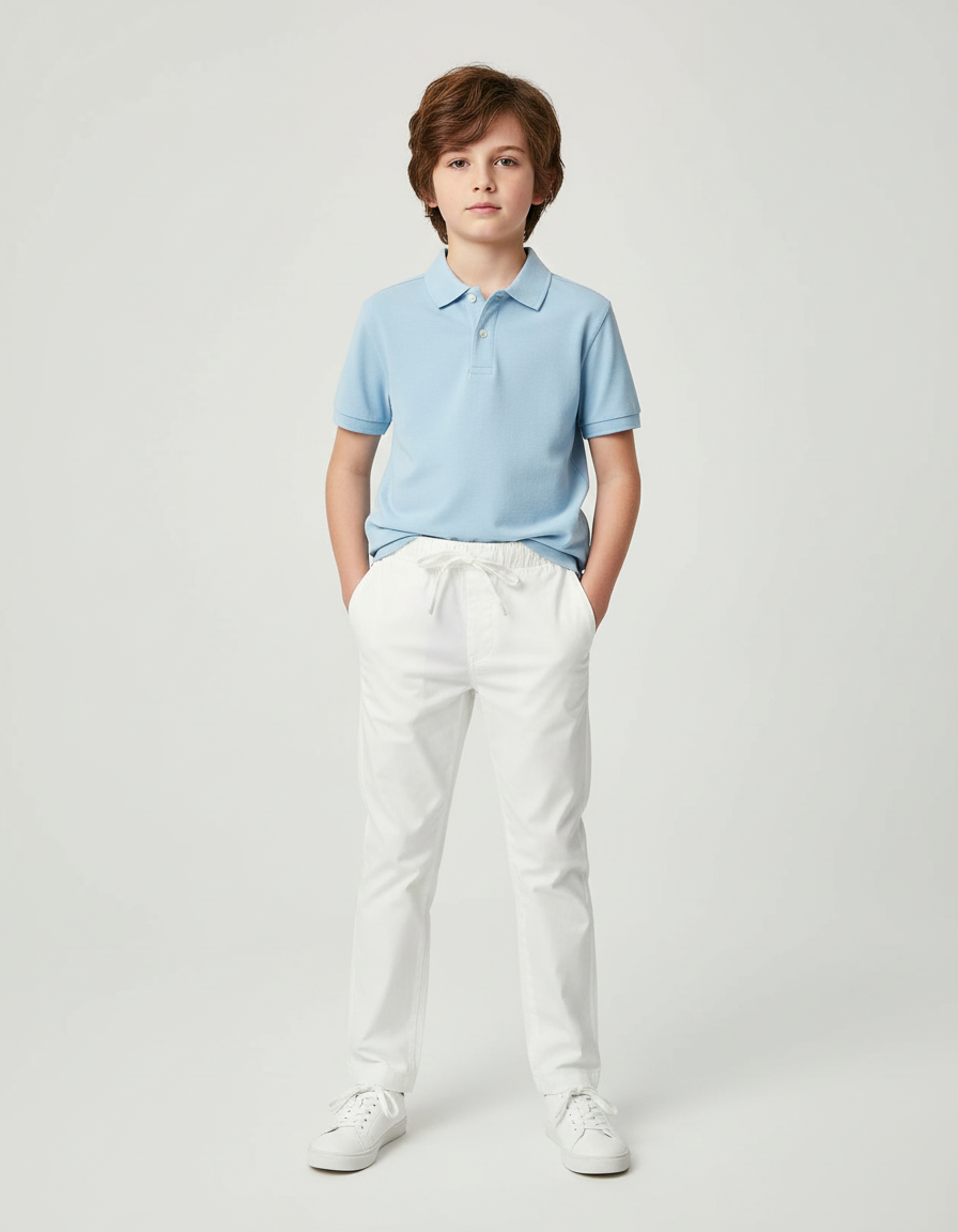 Pantalon Chino Blanc Coton Garçon Décontracté Cordon