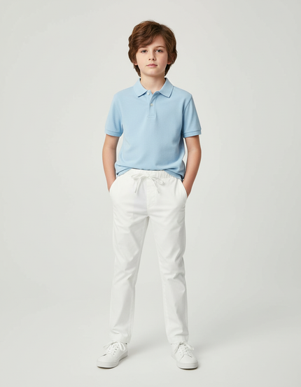 Pantalon Chino Blanc Coton Garçon Décontracté Cordon