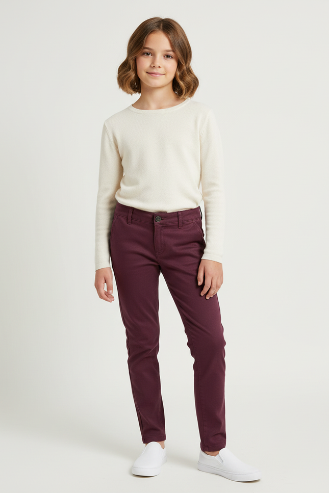 Pantalon Chino Bordeaux Coton Ajusté Fille