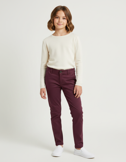 Pantalon Chino Bordeaux Coton Ajusté Fille