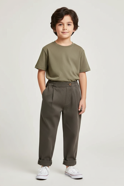 Pantalon Chino Kaki Ample Plissé Coton Enfant - Molleton