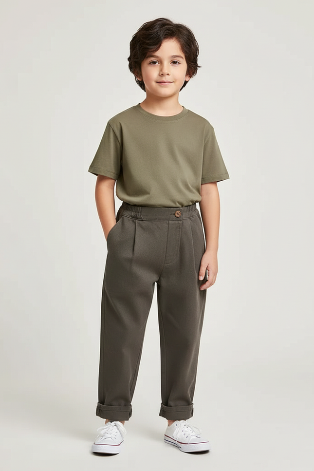 Pantalon Chino Kaki Ample Plissé Coton Enfant - Molleton