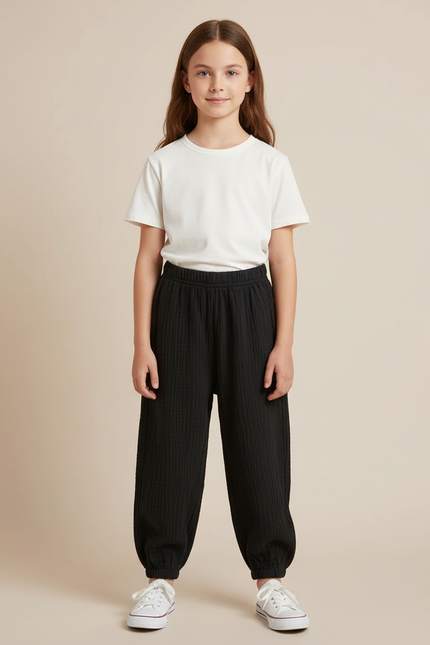 Pantalon Chino Noir Coton Ample Resserré Enfants
