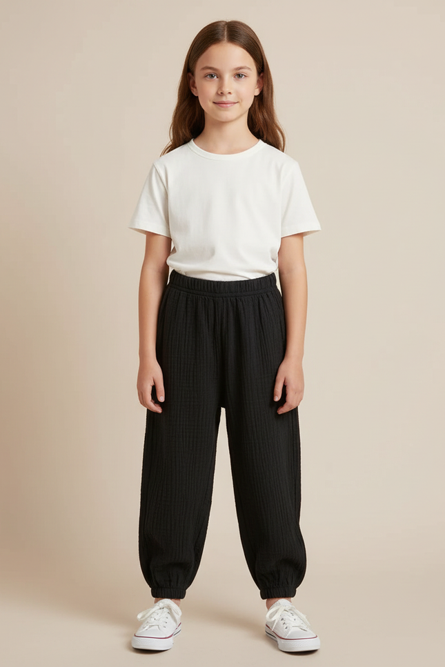 Pantalon Chino Noir Coton Ample Resserré Enfants