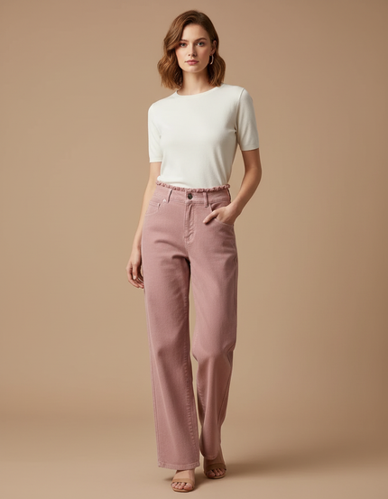 Pantalon Chino Rose Large Décontracté Taille Haute - Jean