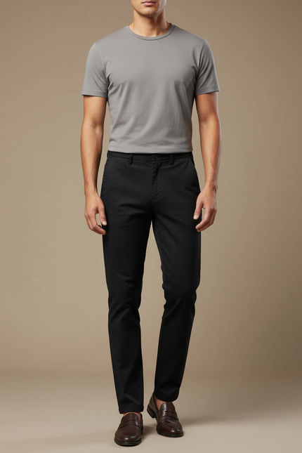 Pantalon Chino Homme Noir Tapered - Gabardine