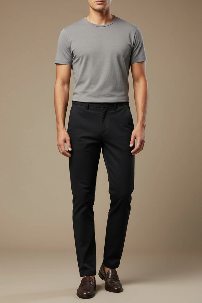 Pantalon Chino Homme Noir Tapered - Gabardine