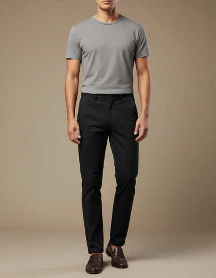 Pantalon Chino Homme Noir Tapered - Gabardine