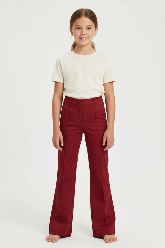 Pantalon Chino Rouge Évasé Taille Haute Élégant - Bordeaux Gabardine