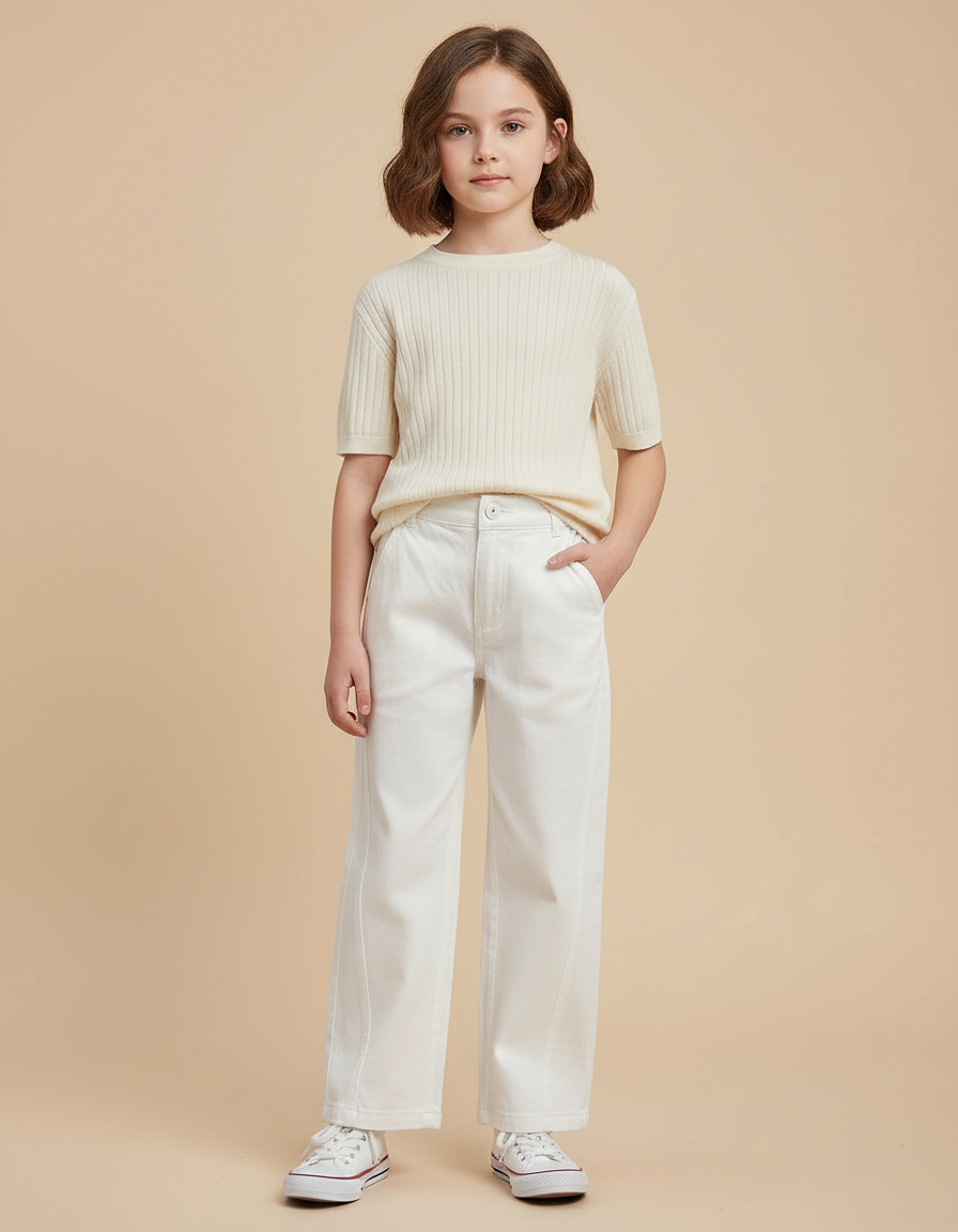 Pantalon Chino Blanc Ample Coton Droit Enfant
