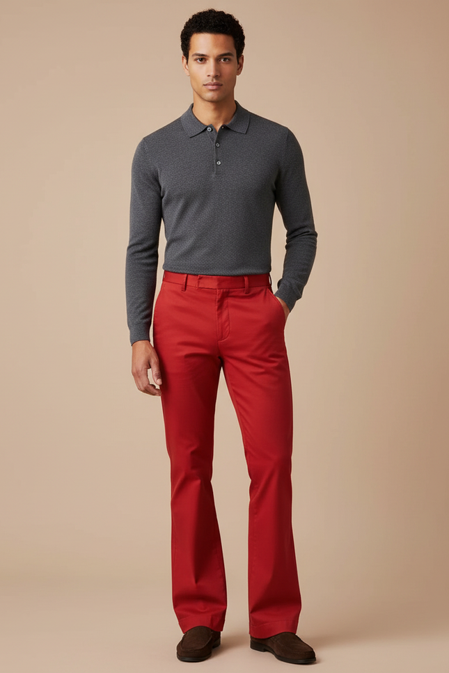 Pantalon Chino Rouge Évasé Stretch Homme Élégant - Gabardine