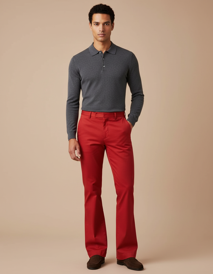 Pantalon Chino Rouge Évasé Stretch Homme Élégant - Gabardine