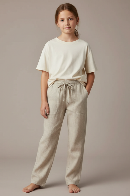 Pantalon Chino Lin Beige Cordon Décontracté Fille