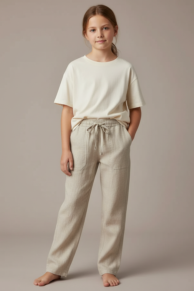 Pantalon Chino Lin Beige Cordon Décontracté Fille