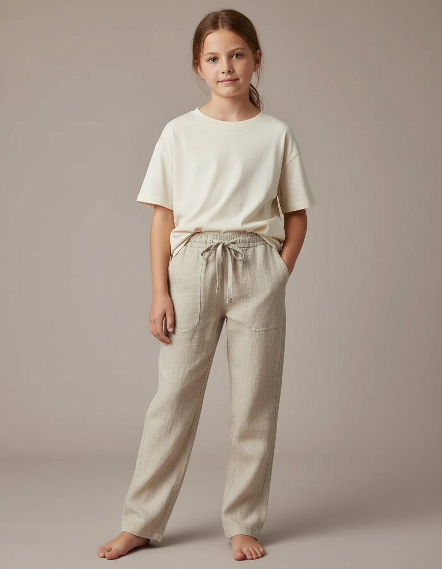 Pantalon Chino Lin Beige Cordon Décontracté Fille