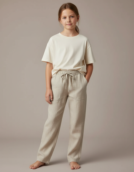 Pantalon Chino Lin Beige Cordon Décontracté Fille
