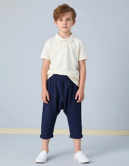 Pantalon Chino Bleu Marine Plissé Coton Enfant Ample
