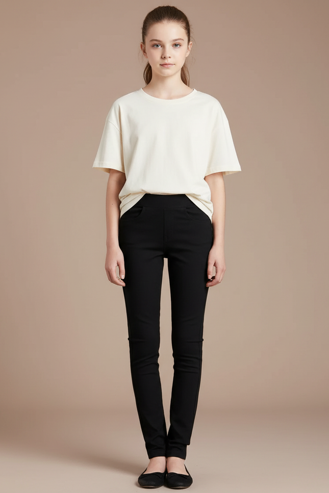 Pantalon Chino Noir Slim Élastique Femme - Gabardine