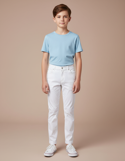 Pantalon Chino Blanc Coton Slim Enfant Décontracté