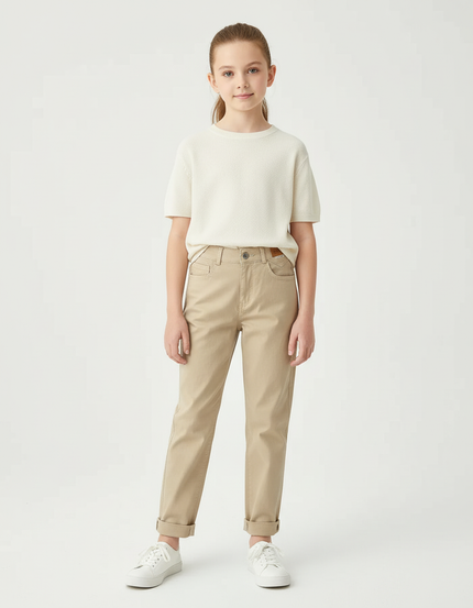 Pantalon Chino Kaki Coton Ample Décontracté Fille