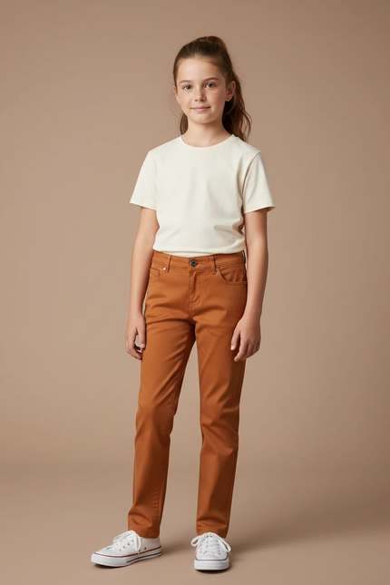 Pantalon Chino Marron Uni Coton Enfant Classique