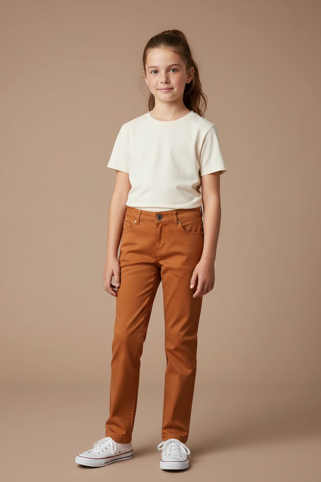 Pantalon Chino Marron Uni Coton Enfant Classique