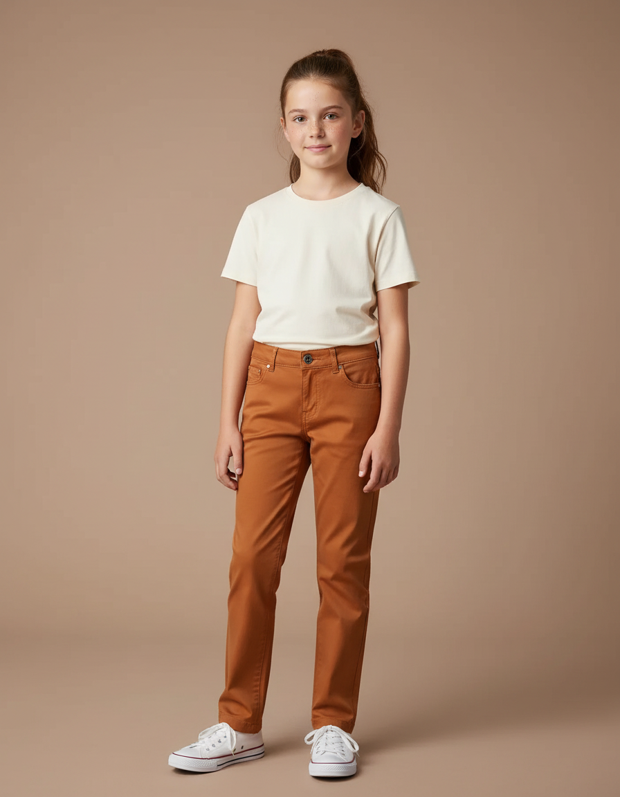 Pantalon Chino Marron Uni Coton Enfant Classique