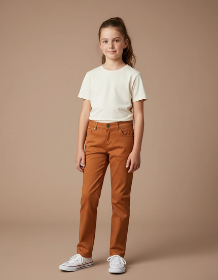 Pantalon Chino Marron Uni Coton Enfant Classique