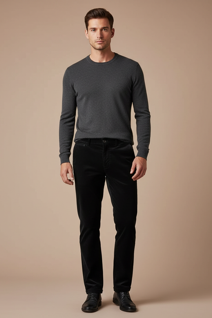 Pantalon Chino Noir Côtelé Droit Classique Homme - Cordé