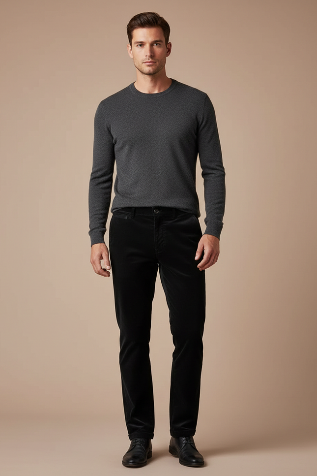 Pantalon Chino Noir Côtelé Droit Classique Homme - Cordé