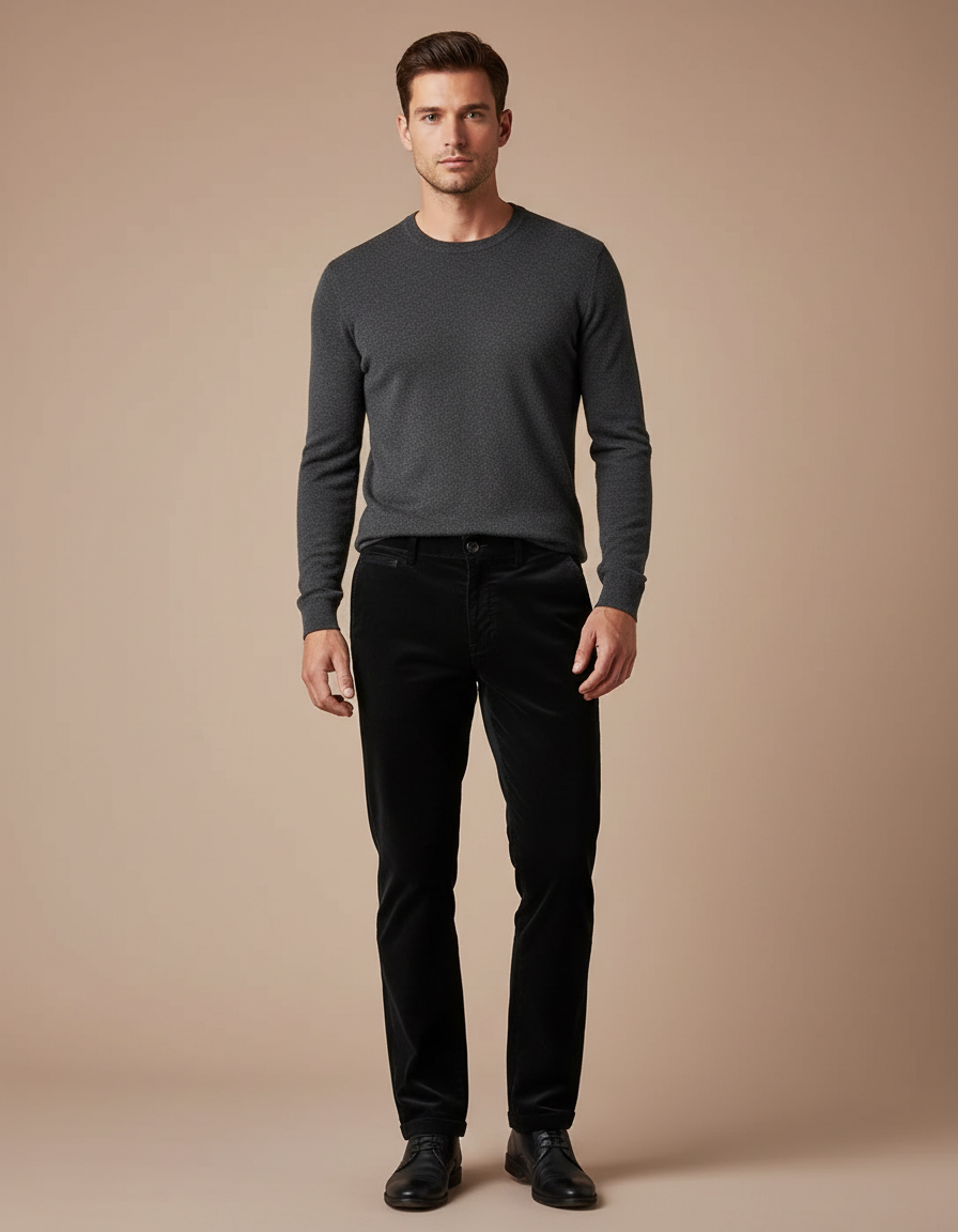 Pantalon Chino Noir Côtelé Droit Classique Homme - Cordé