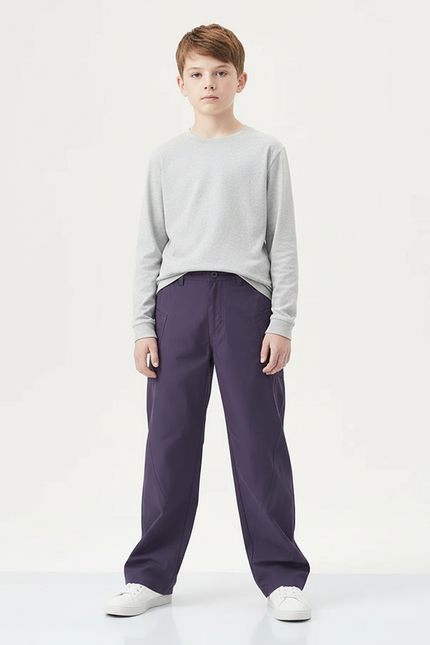 Pantalon Chino Violet Ample Cargo Décontracté Garçon - Gabardine