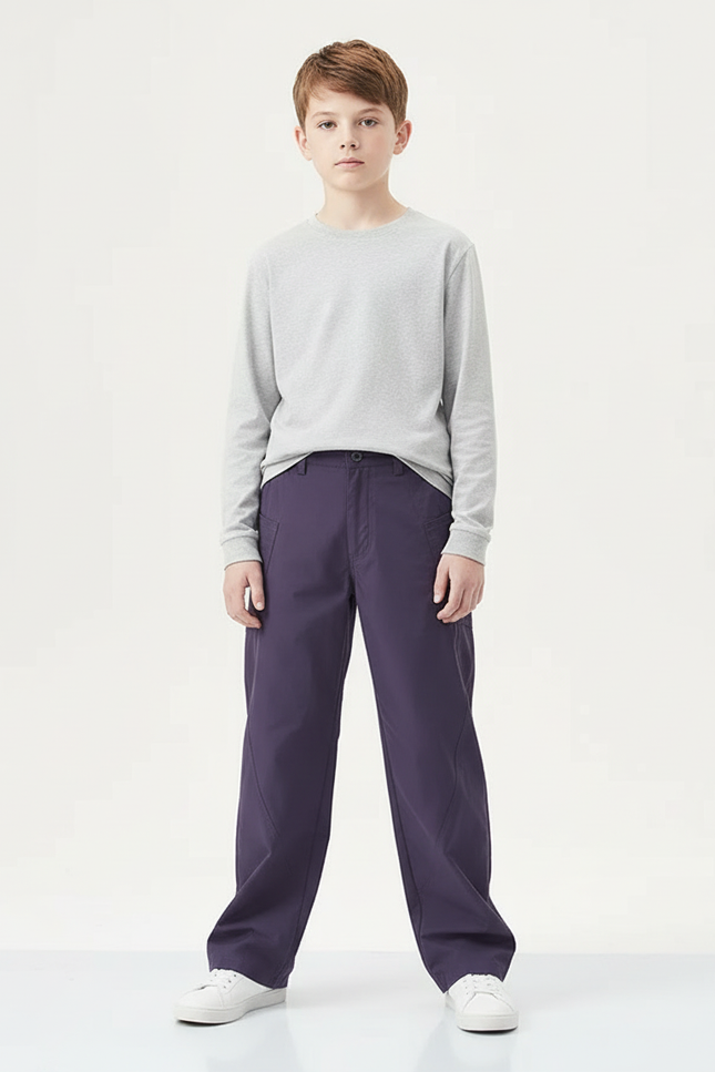 Pantalon Chino Violet Ample Cargo Décontracté Garçon - Gabardine