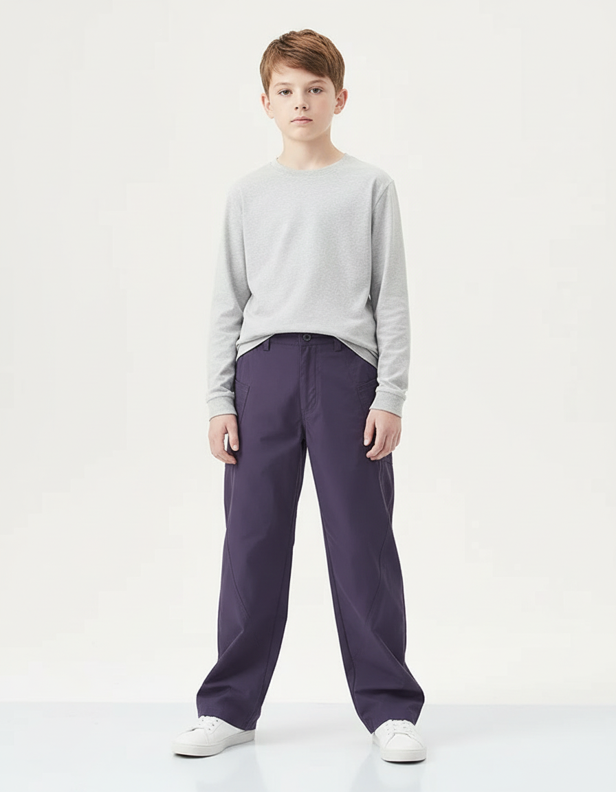 Pantalon Chino Violet Ample Cargo Décontracté Garçon - Gabardine